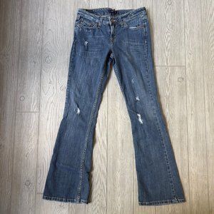 Levis 518 Superlow Blue Jeans Boot Flare Skinny Stretch Distressed 31 Women 5